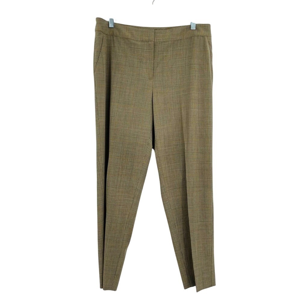 St. John Trousers Womens 10 Brown Plaid Tapered Leg Glen‎ Check Dress Pants